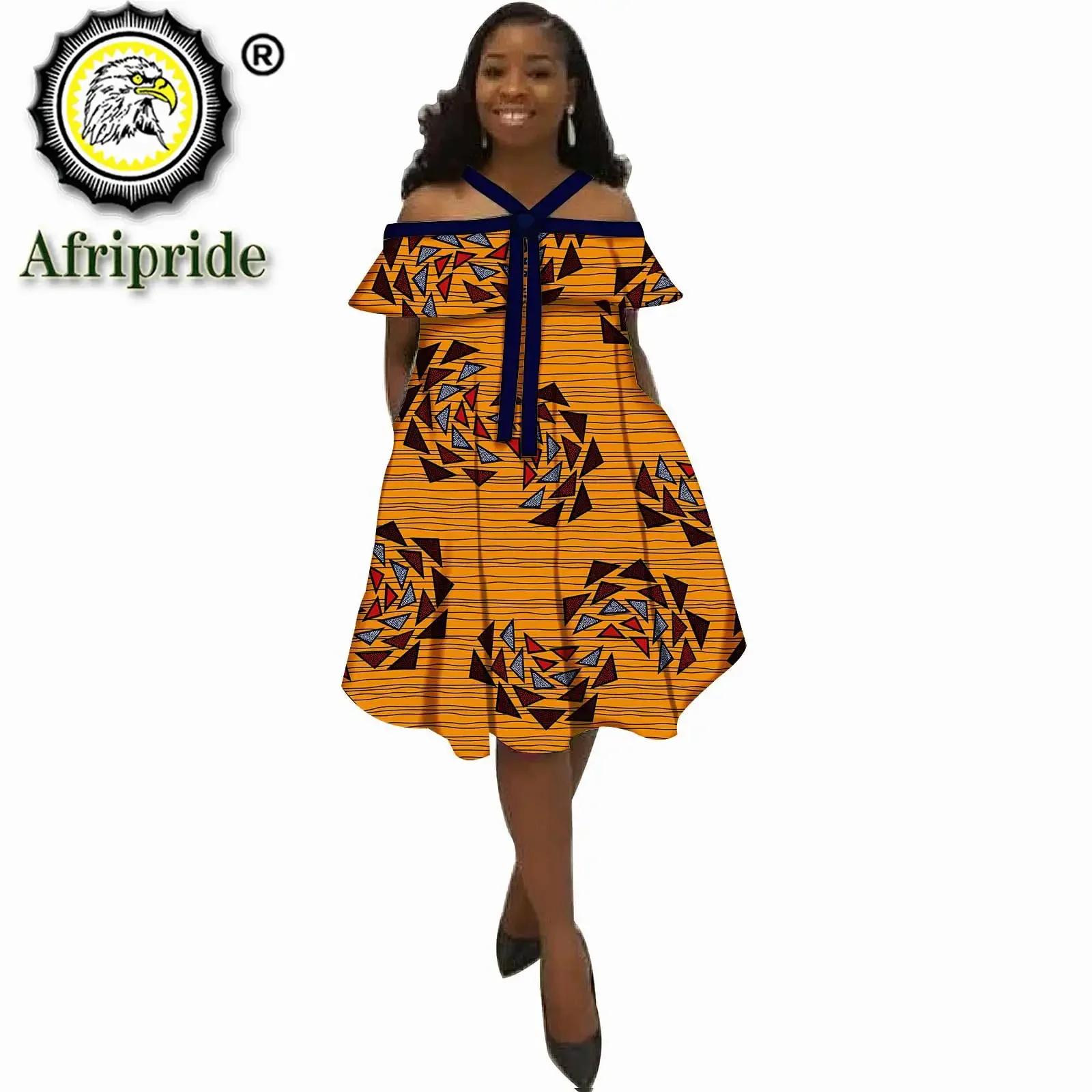 African Dresses for Women's Explosion Models Spring Positioning Printing Ethnic Skirt with Bow Tie AFRIPRIADE S1925027