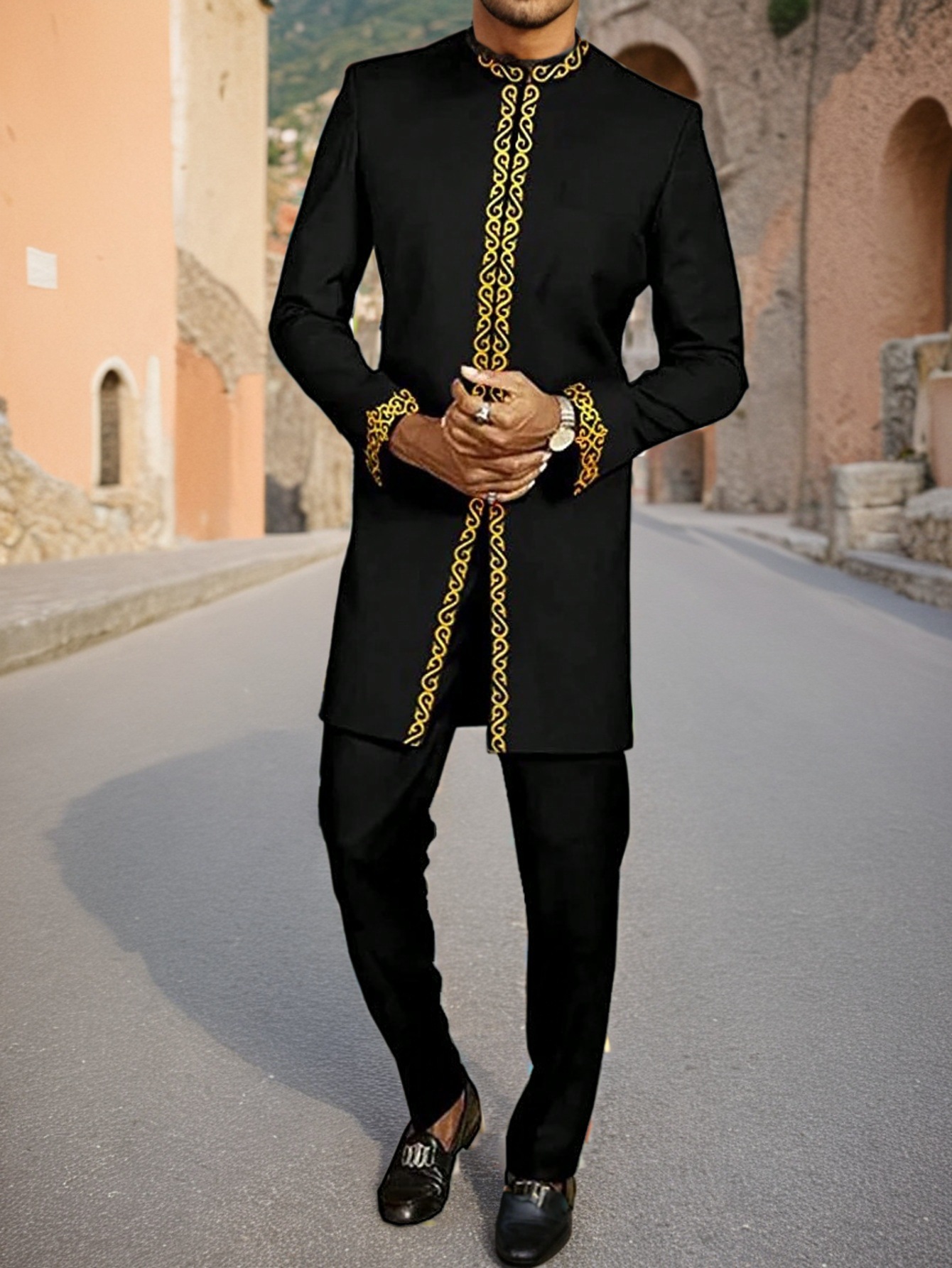 2 Piece Dashiki African Clothes Men Autumn Fashion African Men Long Sleeve Polyester Top Long Pant Matching Sets Africa Clothing