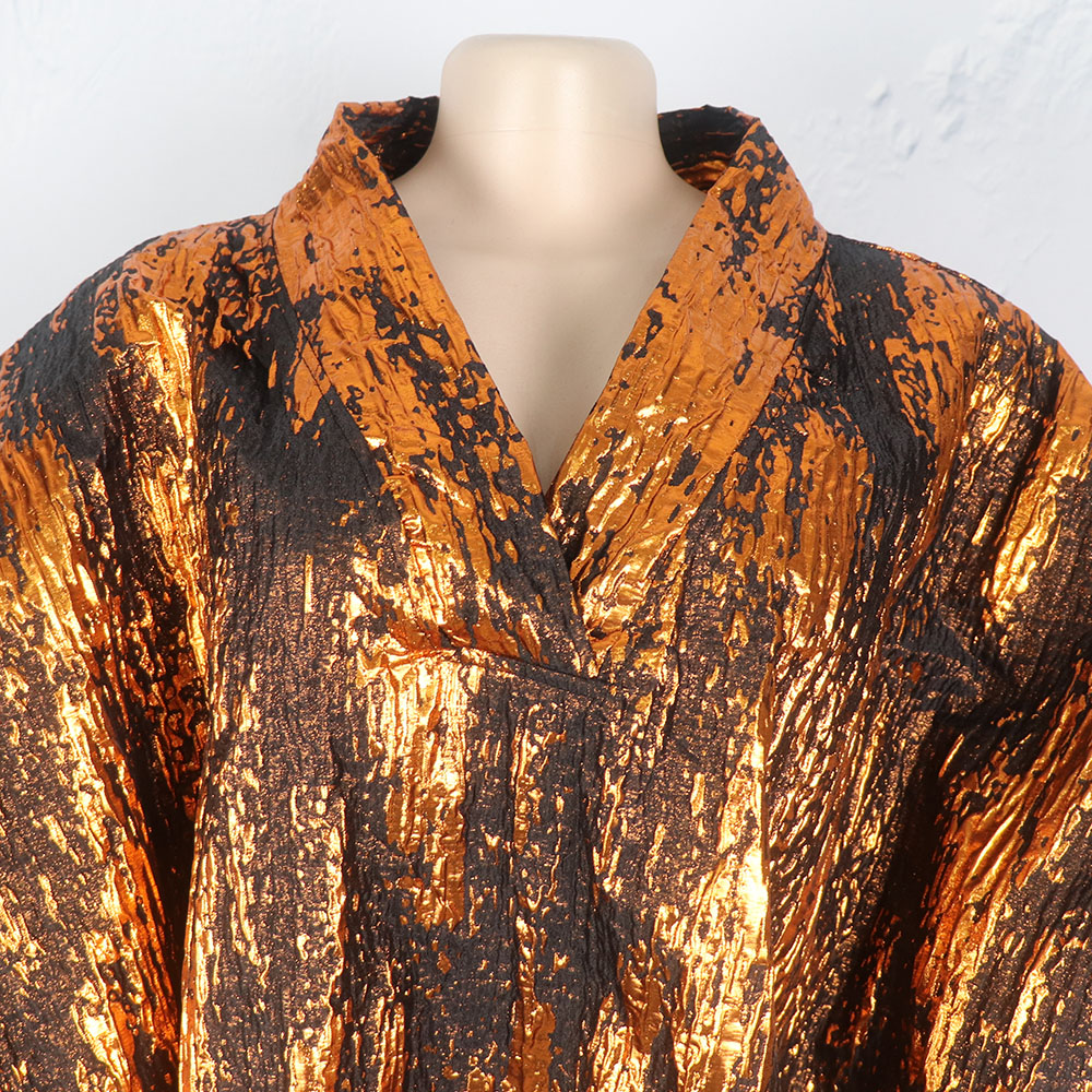 African American mother expensive custom hot gold jacquard fabric loose dress