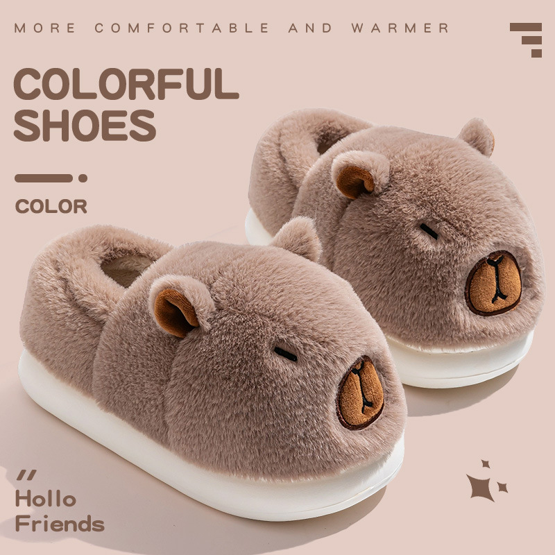 Plush Capybara Slippers Closed Toe Slippers Cute Thermal Home Slippers Comfortable Fluffy Couple Slippers Non-Slip for Men Women