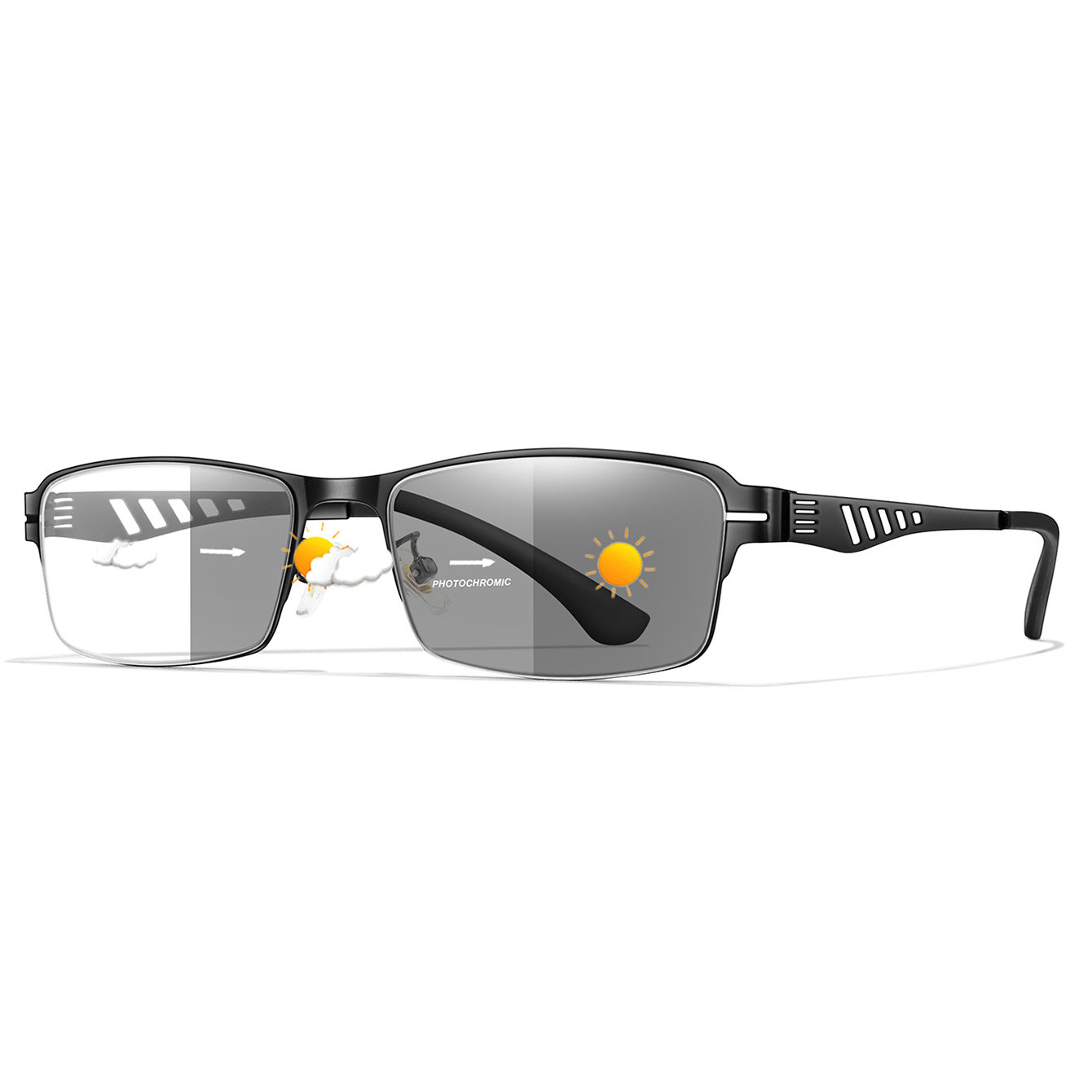 Fashionable Photochromic Reading Glasses Metal-Frame Vintage Rectangular Eyewear for Presbyopic Glasses and daily wear