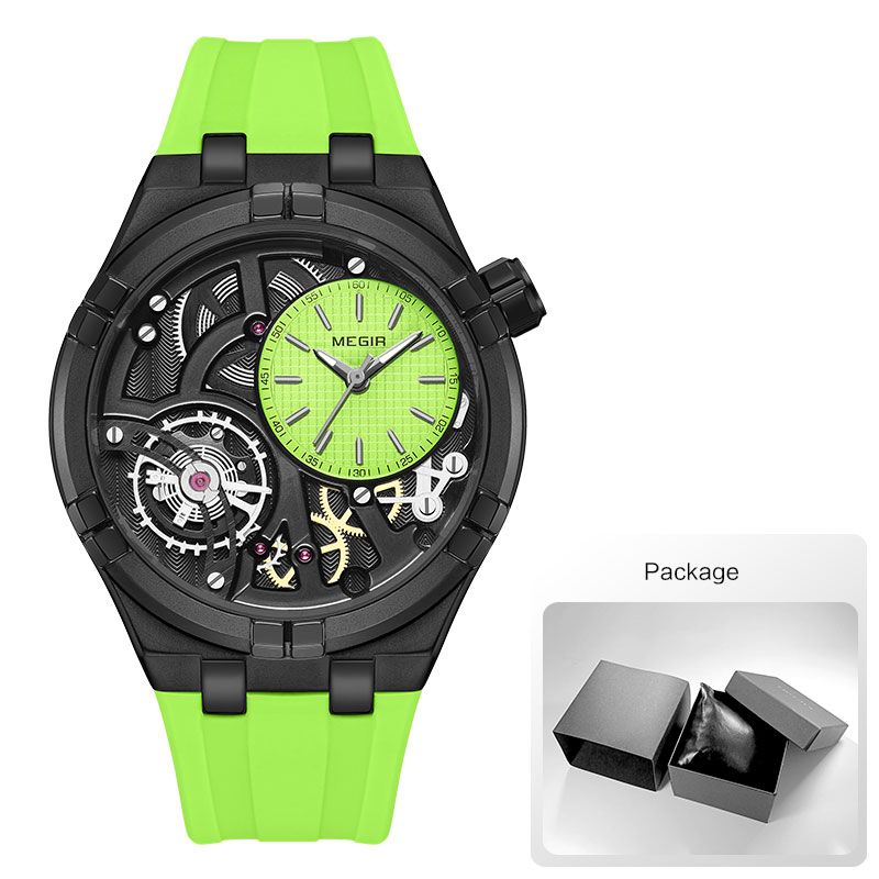 MEGIR Military Sport Quartz Watch for Men Fashion Black Silicone Strap Waterproof Wristwatch with Luminous Hands MN8111G