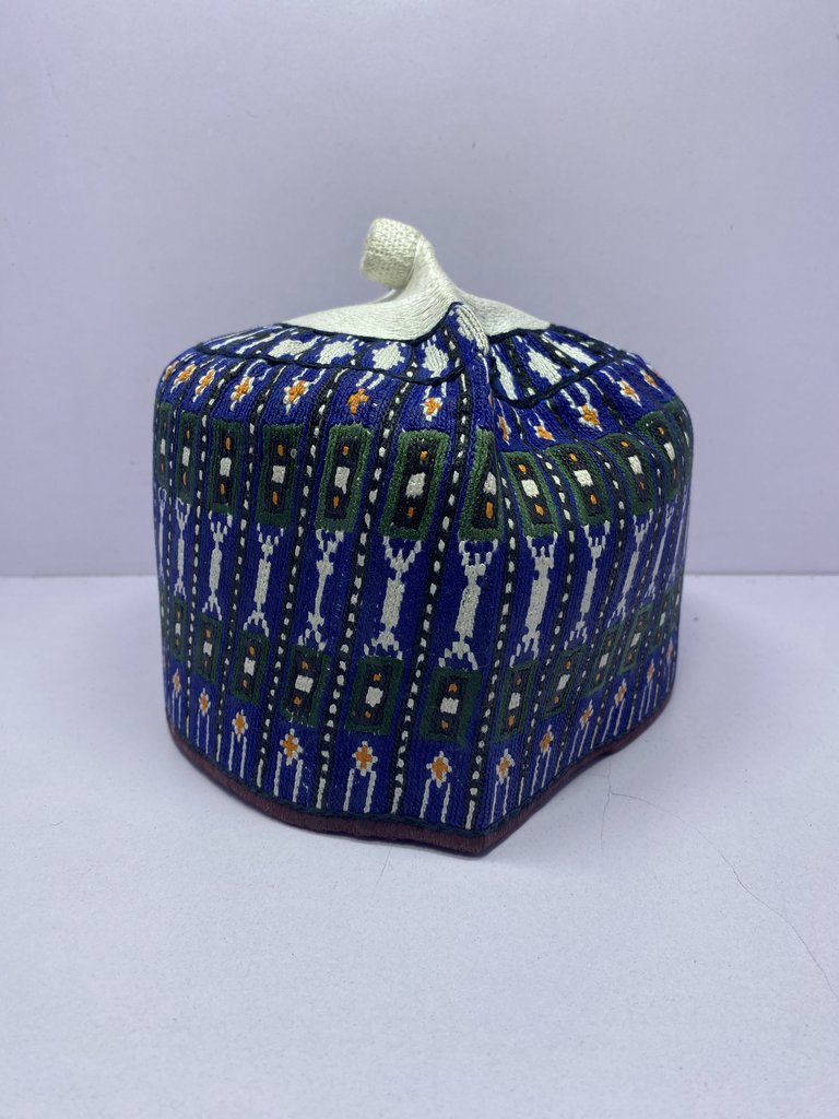 Blue Strapped – Hausa/Fulani Cap, Kufi, Handwoven Cap, Zawa