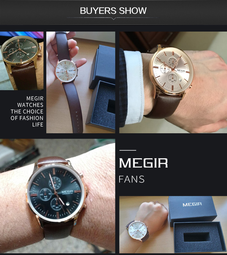 MEGIR 2011 Classic Men Quartz Watch Leather Strap Calendar Chronograph Luminous Waterproof Business Luxury Watches