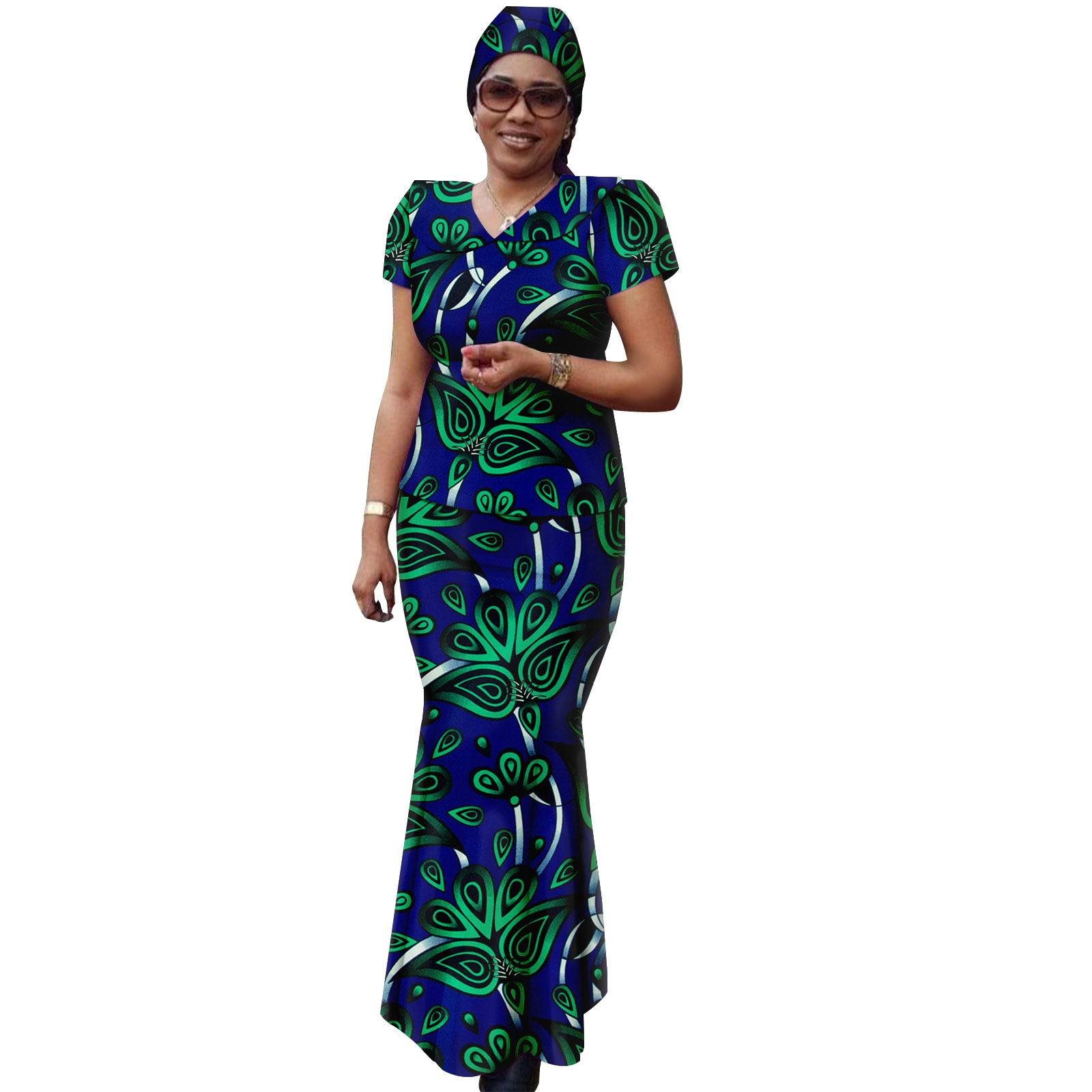 African Women Set Ankara Print Traditional Doll Collar Top and Skirts Match Headscarf Bazin Riche Dashiki Lady Outfits Y2326003