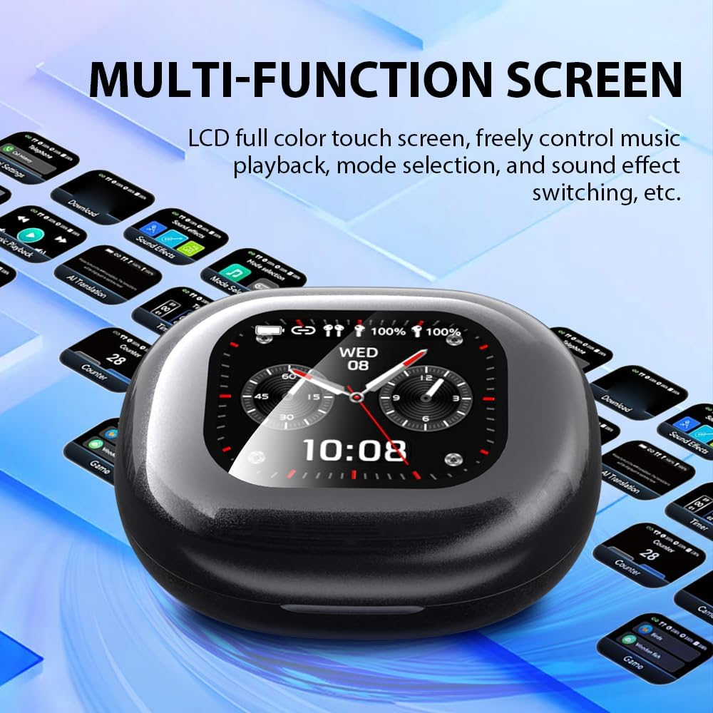 UYUXIO AI Language Translation Earbuds Real Time LCD Touch Screen Open Ear Wireless Headphone with 144 Language for Business