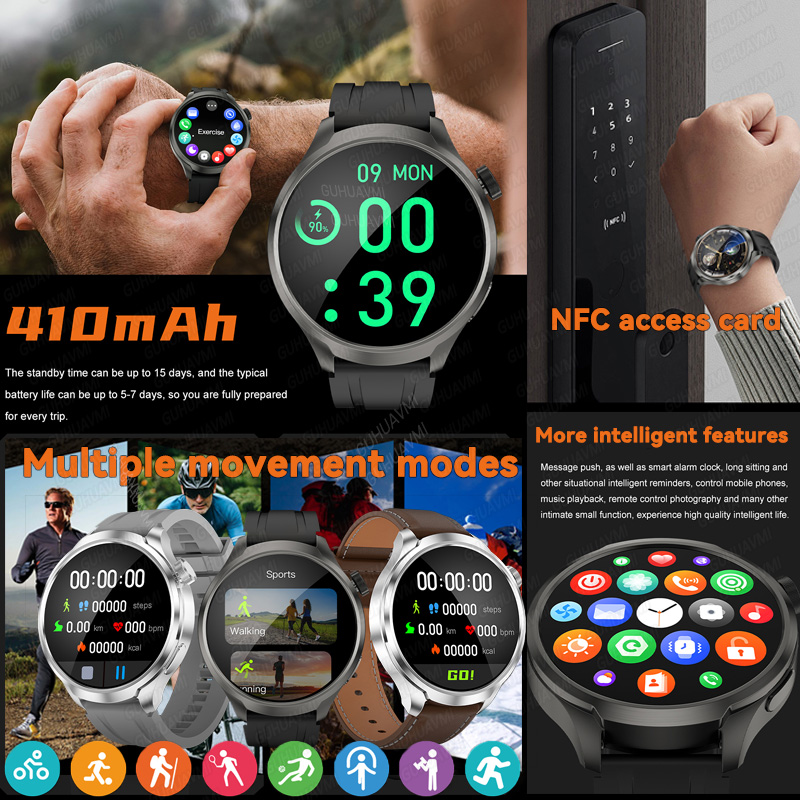 NEW GPS Outdoor fitness NFC Smart Watch Men 1.85 Inch AMOLED Screen  Bluetooth Call IP67 Waterproof Man Smart Watches Man 2025