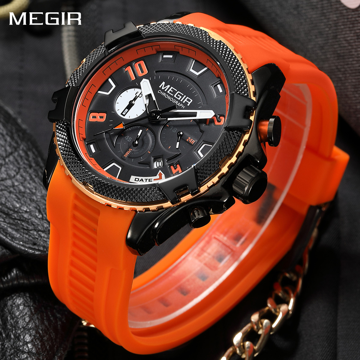 MEGIR Men's Watches Fashion Sport Chronograph Waterproof Calendar Military Quartz Wristwatch Clock 24-hour Reloj Hombre 2200