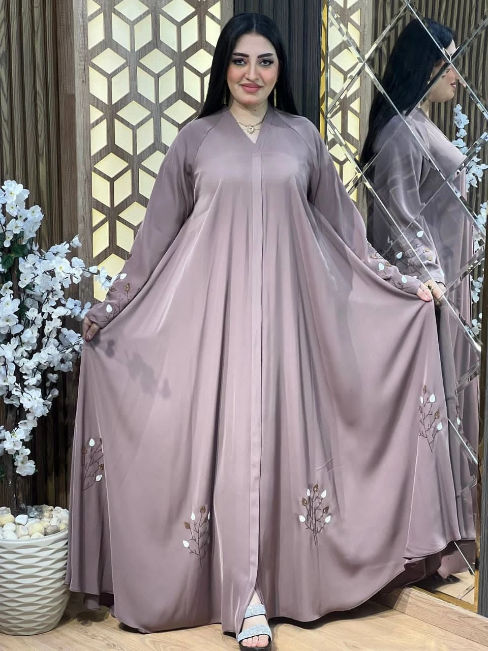 Designer Botanical Pattern Modest Maxi Dress