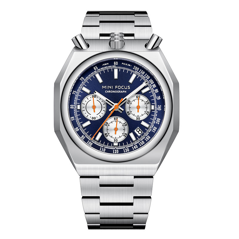 MINI FOCUS Chronograph Quartz Watch for Men Fashion Waterproof Luminous Wristwatch with Calendar Stainless Steel Strap 0601