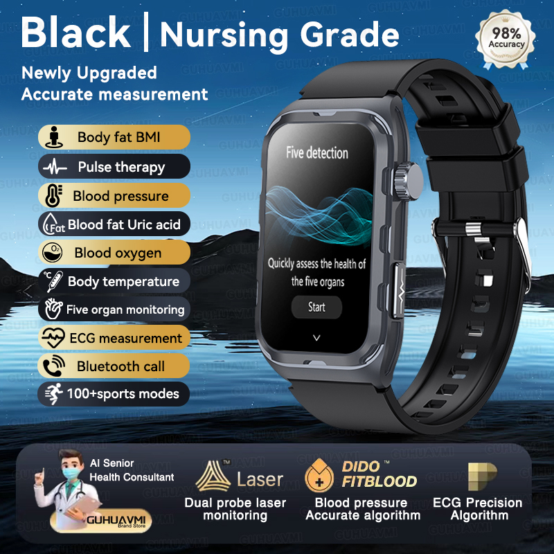 2025 New Nursing Grade ECG+PPG Pulse therapy Smartwatch Men Blood lipid Uric acid Bluetooth call Health Bracelet For Android iOS