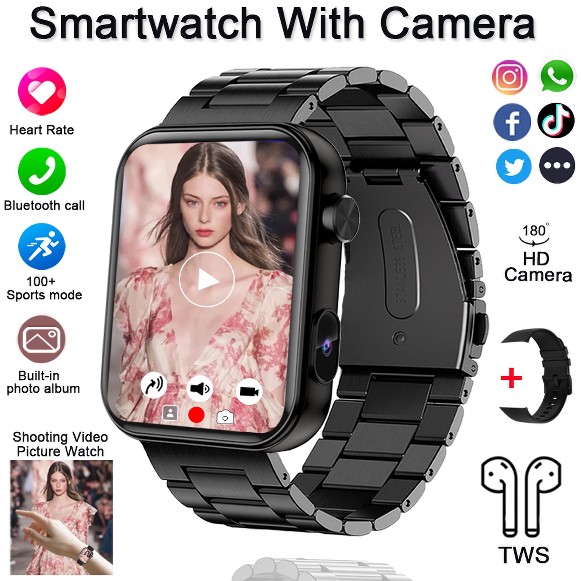 2025 New Smart Watch Men Women Camera Take Photos Record Video Health Monitor Sports Fitness Waterproof BT Call Smartwatch