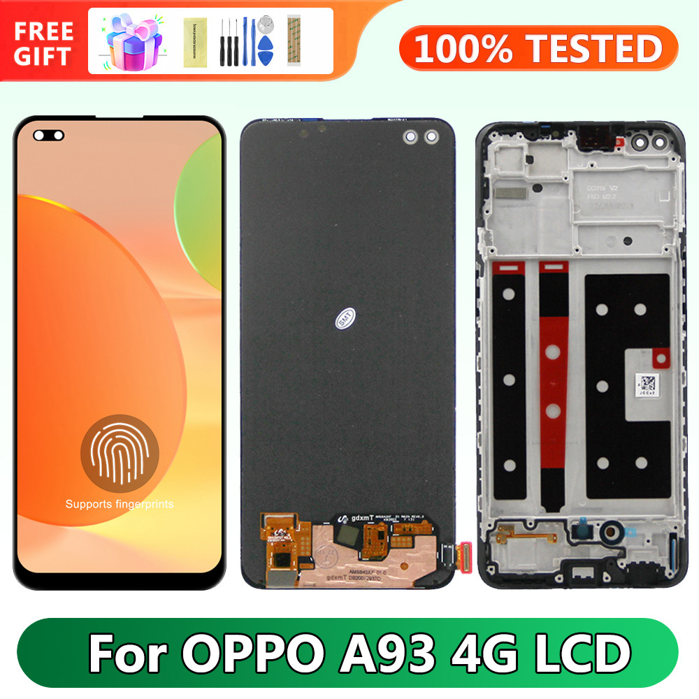 Super Amoled A93 4G Screen with Frame, for Oppo A93 CPH2121 CPH2123 Lcd Display Touch Screen Digitizer Assembly with Frame Part