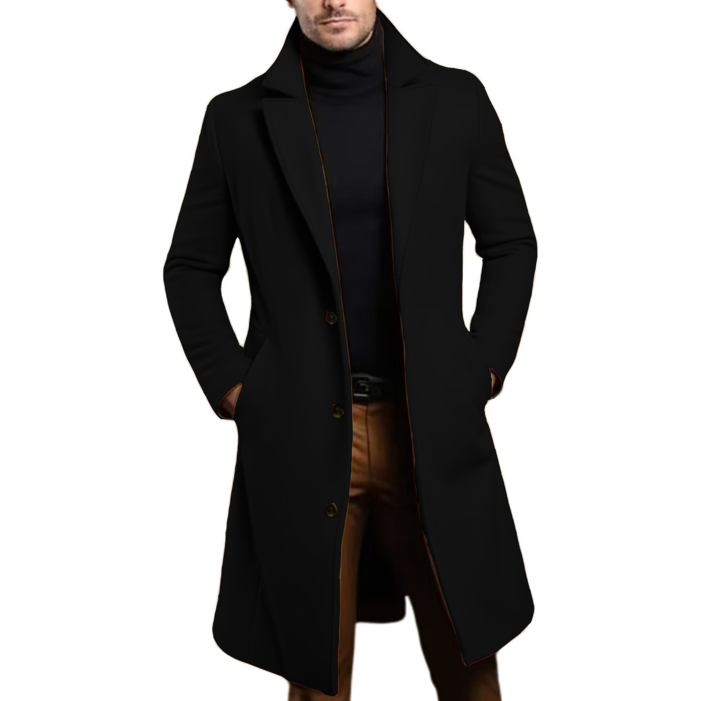 Men Lapel Coat Stylish Warm and Comfortable Black Trench Coat for Men Winter Autumn Overcoat Classic Lapel Daily Office