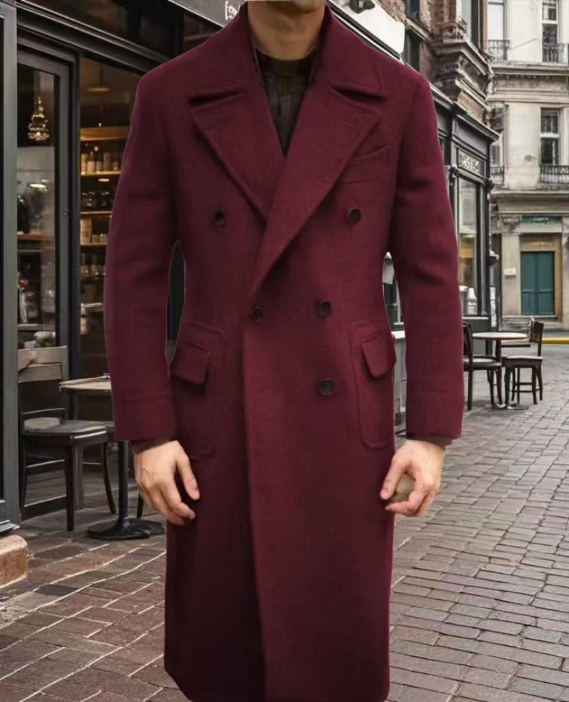 Formal Winter Brown Men Blazer Suits  Double Breasted Winter Warm Overcoat Customized  Business Winter Wear Warm Jacket