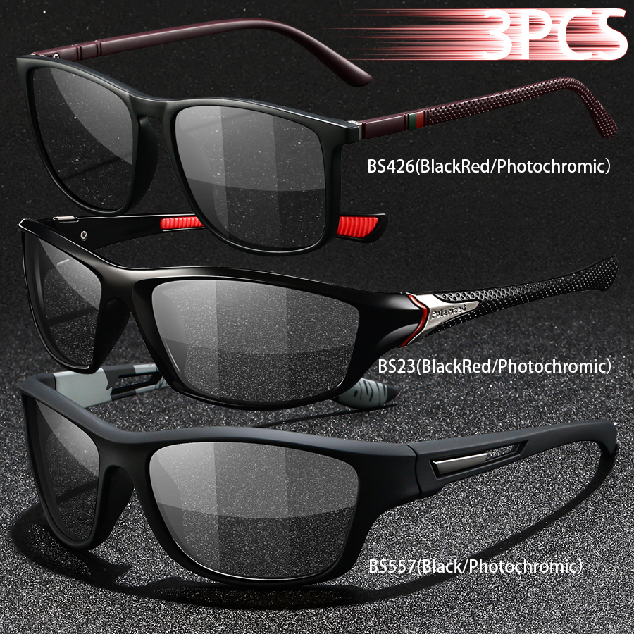 3PCS Photochromic Polarized Sports Vintage Sunglasses Men Women Cycling Driving Mountaineering Chameleon Sun Glasses UV400Eyewer