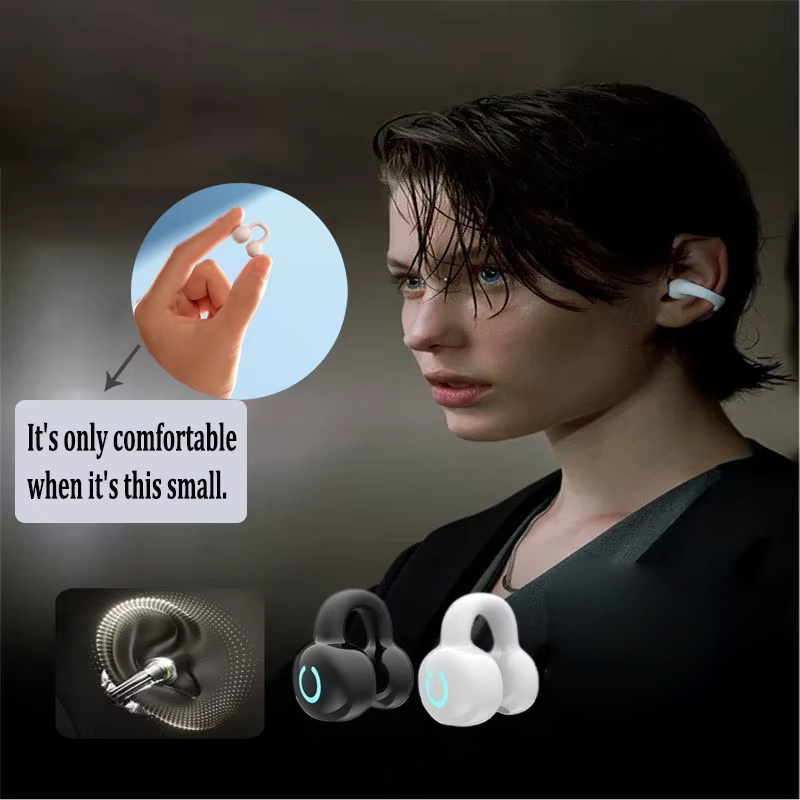 Wireless Bluetooth Earphone Single Ear Bone Conduction Earphone Clip Ear Music Noise Cancelling HD Call Sports Gaming Earphone