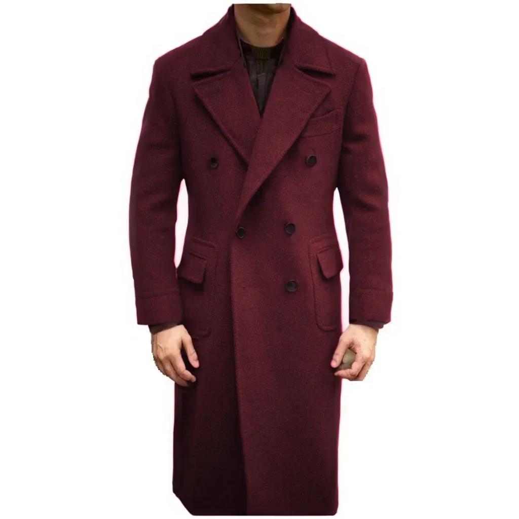 Formal Winter Brown Men Blazer Suits  Double Breasted Winter Warm Overcoat Customized  Business Winter Wear Warm Jacket