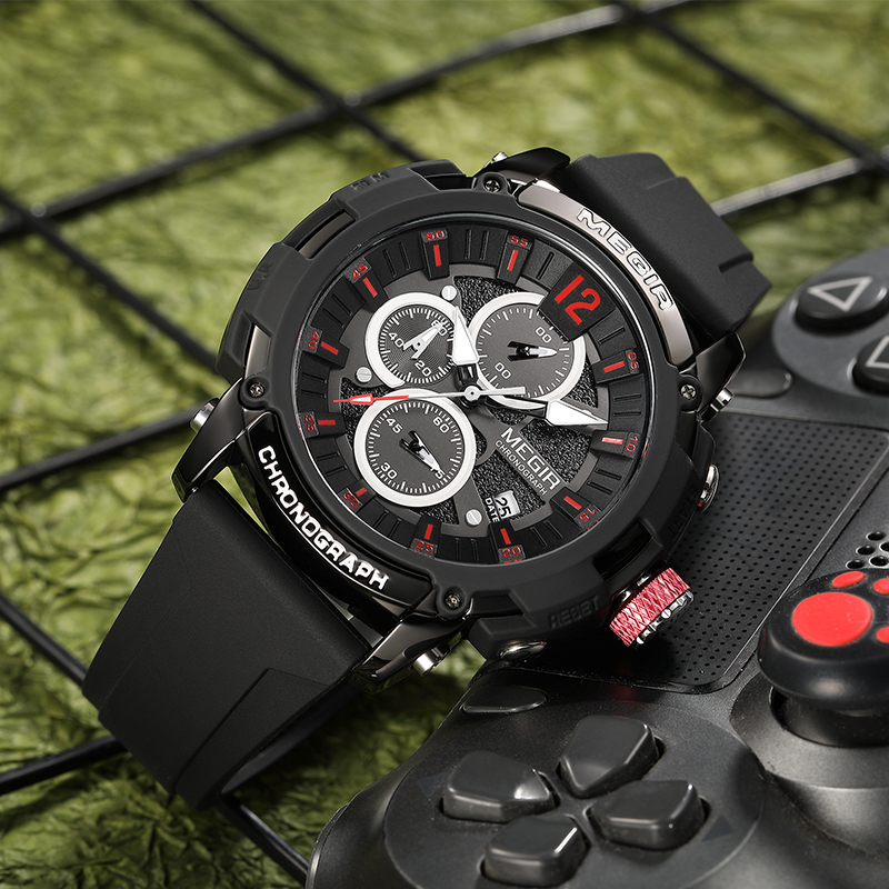 MEGIR Brand Special Offer Chronograph Quartz Watch Silicone Strap Waterproof Luminous Hands Date Men Wristswatches Relogio