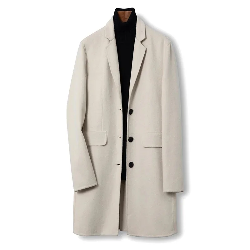 Men's British Style Double-Breasted Wool Coat Luxury Warm Trench Business Ceremony Coat for Men