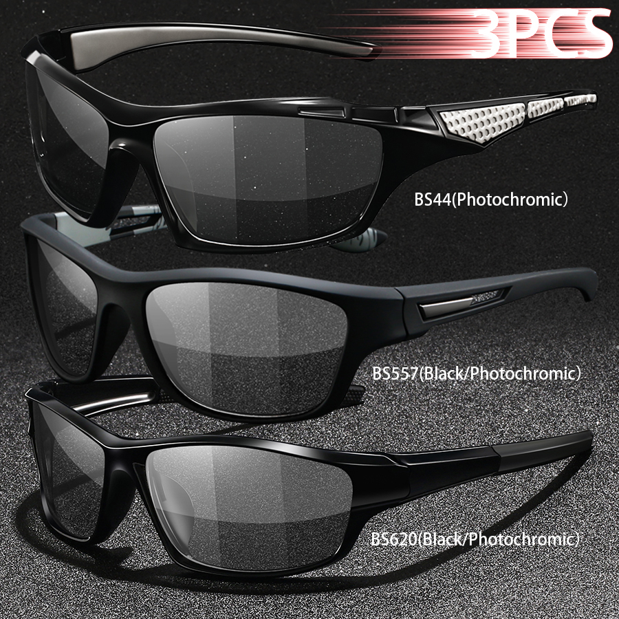 3PCS Photochromic Polarized Sports Vintage Sunglasses Men Women Cycling Driving Mountaineering Chameleon Sun Glasses UV400Eyewer