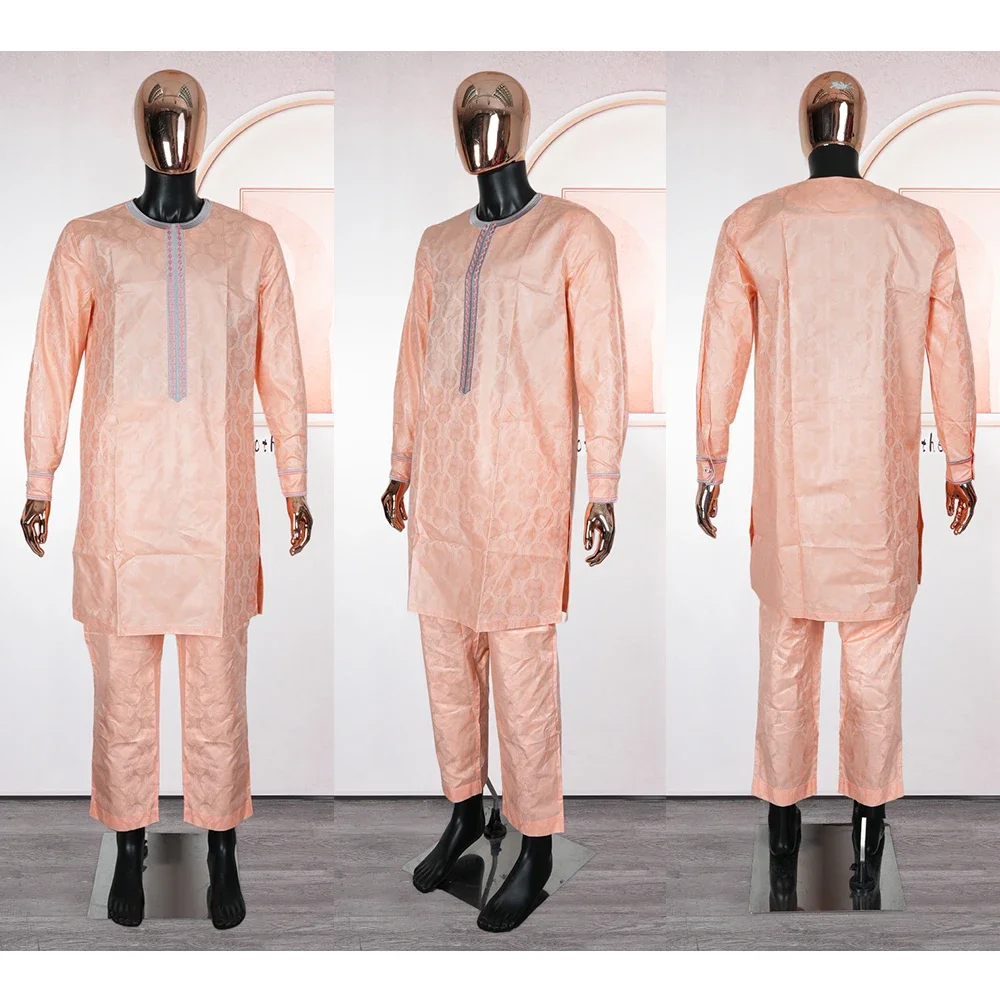 2025 New African Clothes for Men Dashiki Tradition Outfit Robe Embroidery Tops Pants Suits Bazin Muslim Wedding Party Clothing