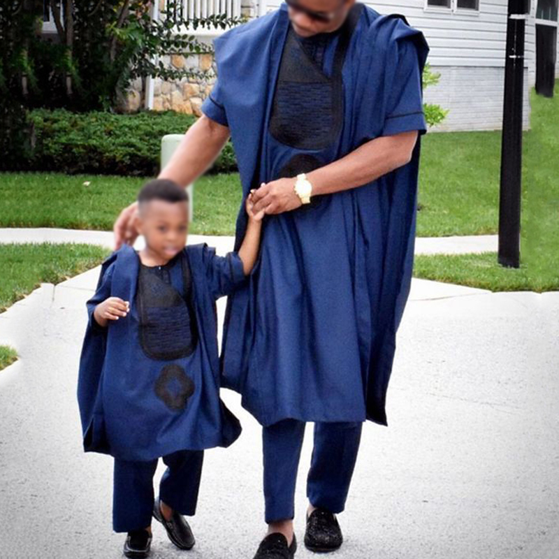 H&D African Men Clothing 3 Pieces Set Mens Dashiki Shirt Africa Agbada Outfit Clothes Dress Tops Pant Suits Children's Attire