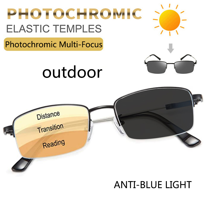 Progressive Multifocus Reading Glasses Blue Light Blocking Titanium Anti-fatigue Full frame Multifocal Readers Eyeglasses 1.0to4
