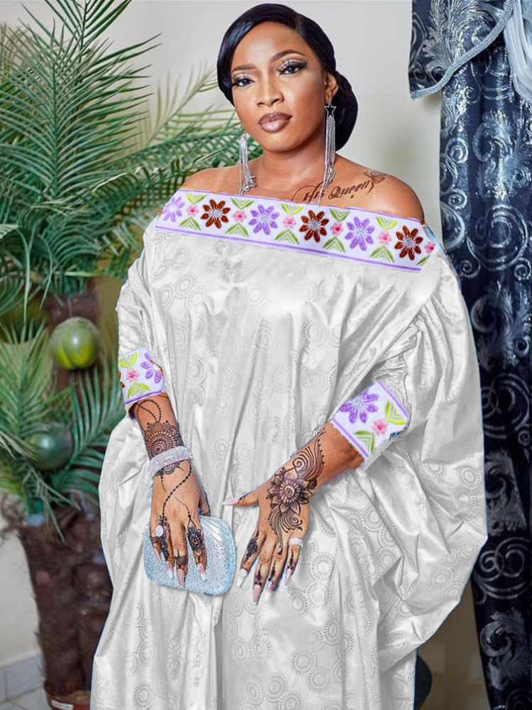 African Dresses for Women Bazin Riche, Long Ankara Party Dress, African Traditional Wedding Attire with Scarf