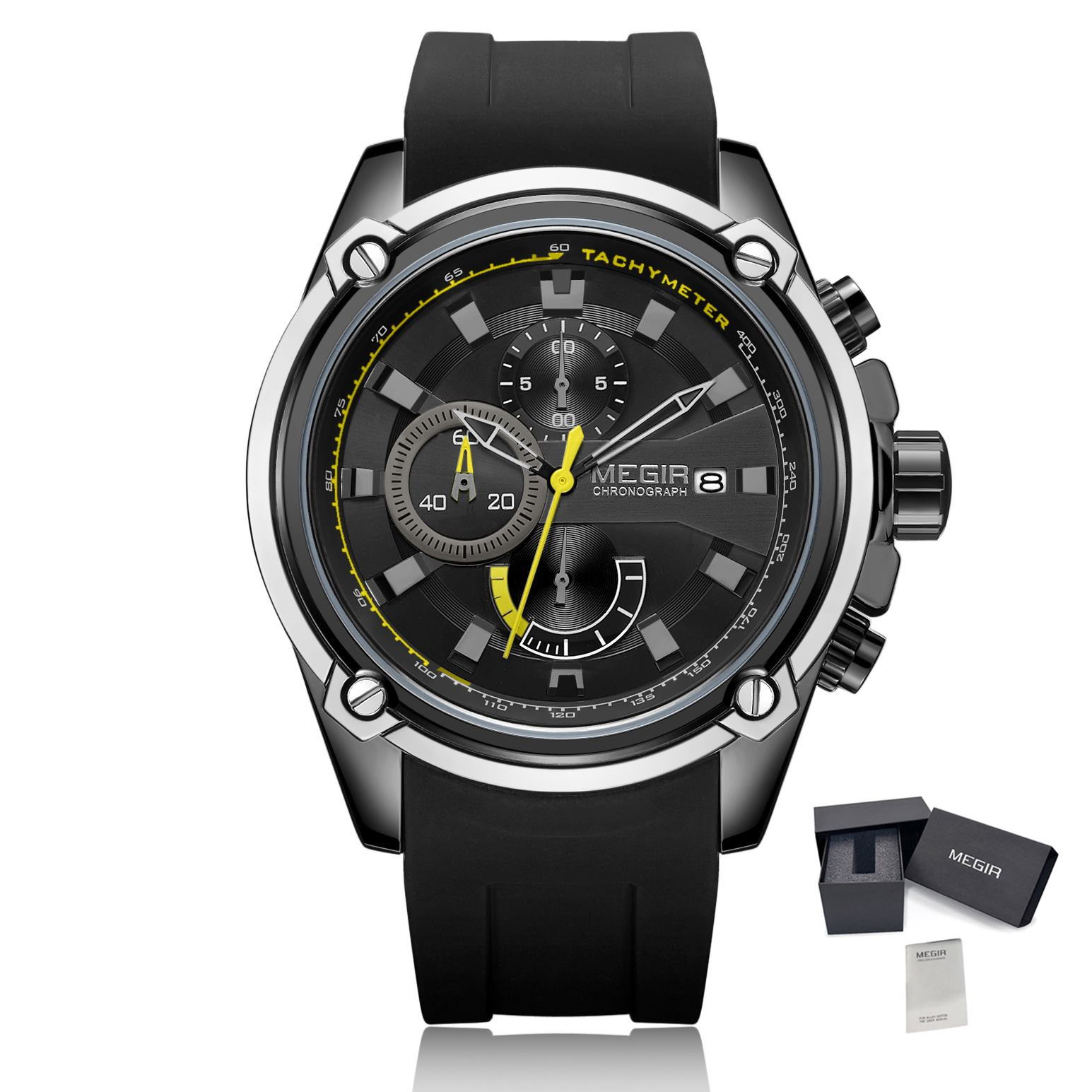 MEGIR Chronograph Luxury Brand Men Sports Watches Silicone Strap Quartz Casual Wristwatch Waterproof Calendar Reloj Hombre 2086