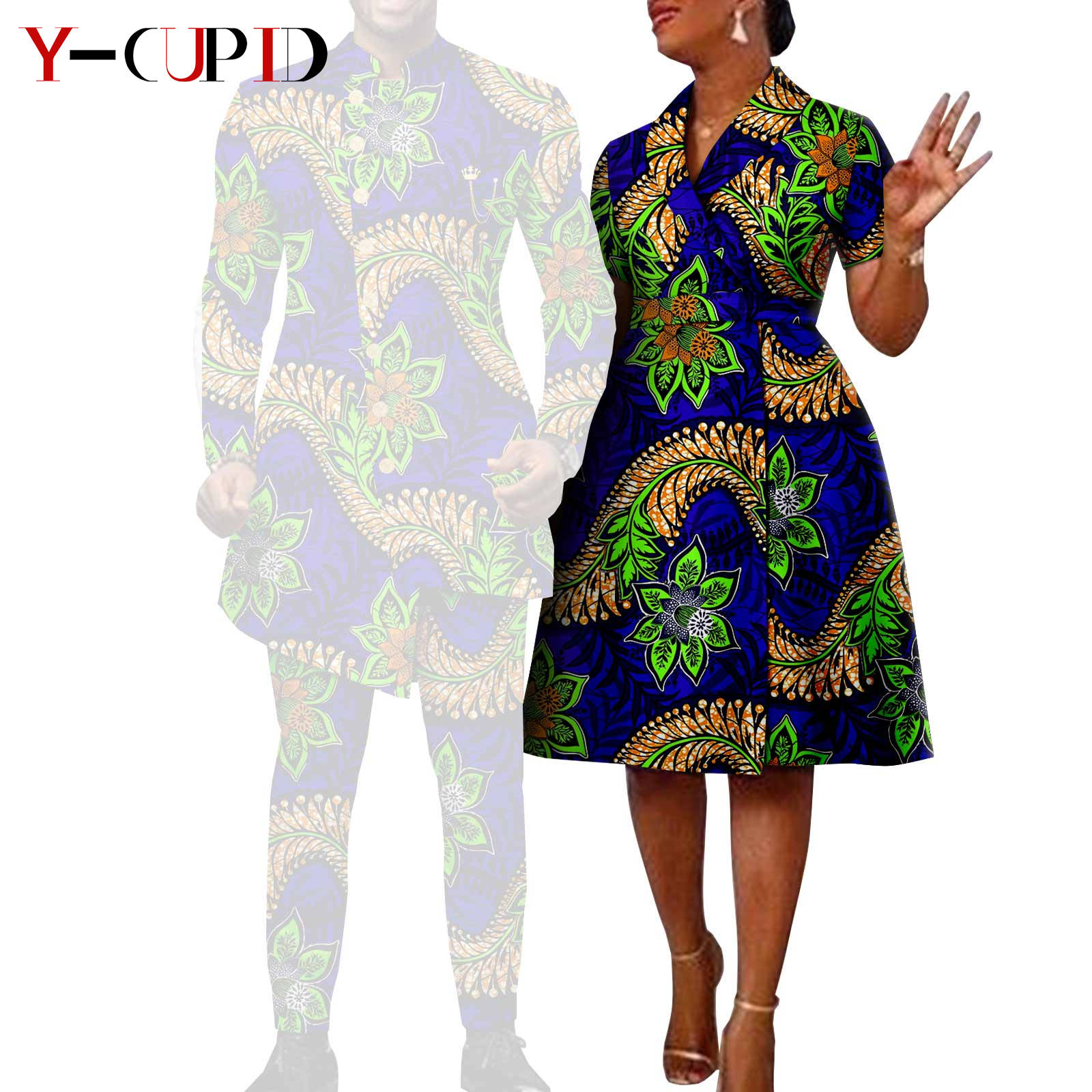 African Suits for Men Single Breasted Fit Jackets Matching Couple Outfits Bazin Riche Dashiki Print Dresses Trench Coats Y23C007
