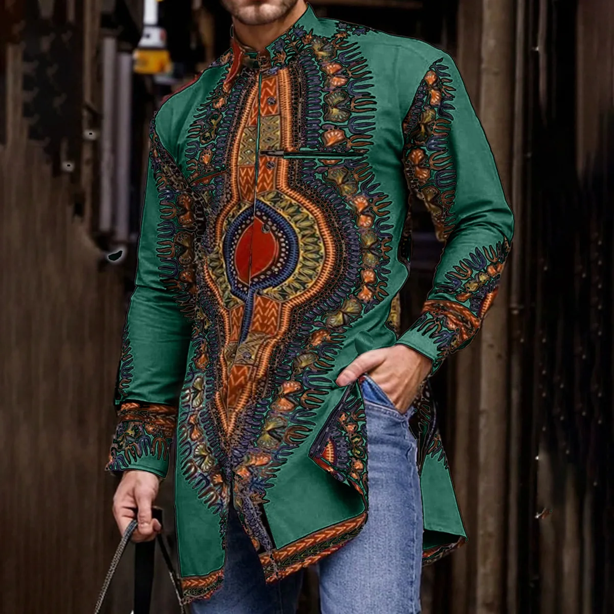 Dashiki African Clothes for Men Fashion African Men Printing Long Sleeve Polyester Shirts Traditional Men Clothing Outfits M-4XL