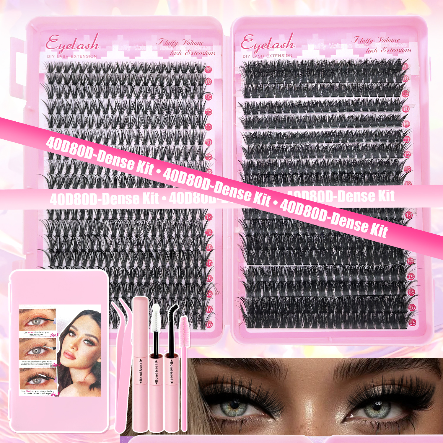DIY Lash Extension Kit 720pcs Lash Clusters Individual Eyelashes Kit with Lash Bond and Seal Wispy Natural Mange Lashes