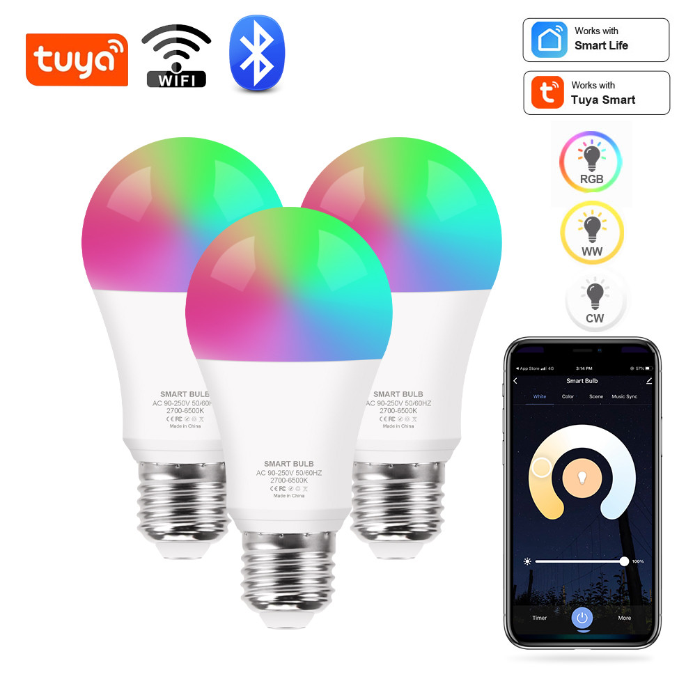 Tuya Wifi/Bluetooth Smart Led Light Bulb Alexa Led Lamp E27 RGB 110V 220V Smart Lamps For Google Assistant Smart Life