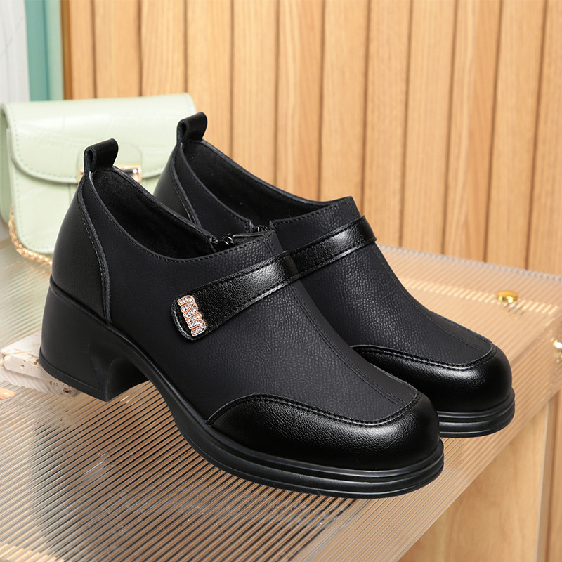 2024 New Slip On Spring Soft Shoes Woman Vintage Ladies Dress Pumps Thick High Heels Platform Shoes Retro Brown Daily Mom