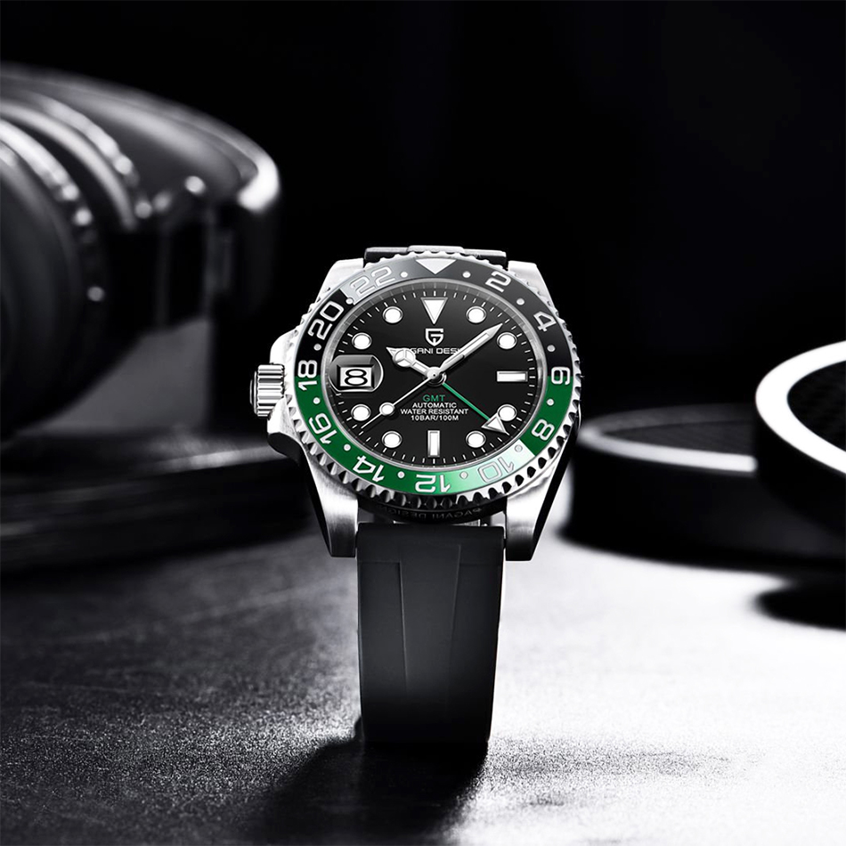 PAGANI DESIGN 40mm GMT Men's Mechanical Watches 100M Waterproof Top Brand Sapphire Glass Stainless Steel Business Men's Watch