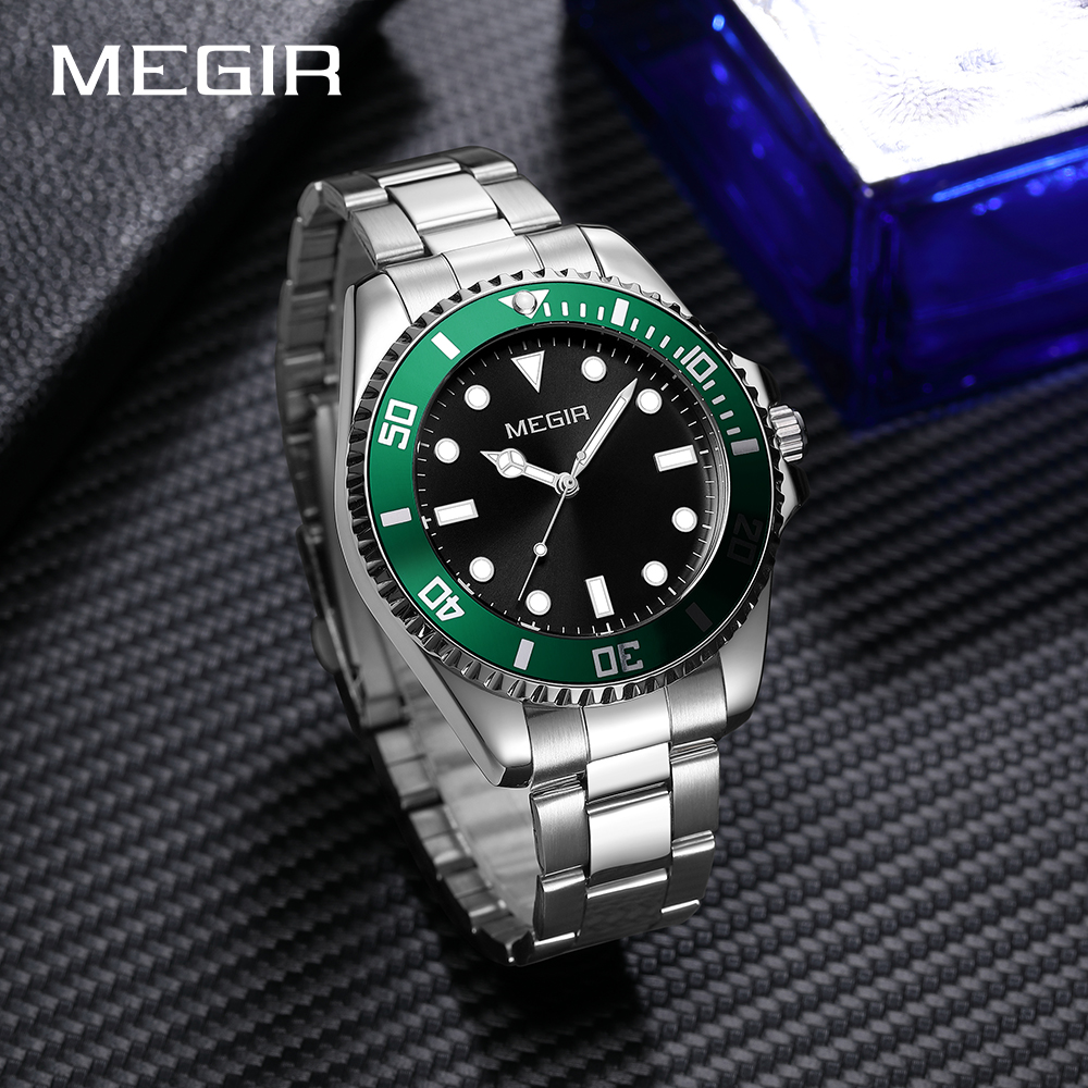 MEGIR Brand Fashion Men's Quartz Watch Steel Strap Display Calendar Watches Classic Man Luxury Waterproof Wristwatch Clock