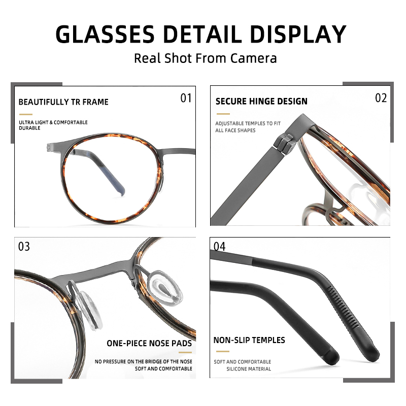 BLMUSA Vintage Round Optical Frame Anti Blue Light Reading Glasses for Men Ultralight Titanium Progressive Photochromic Glasses