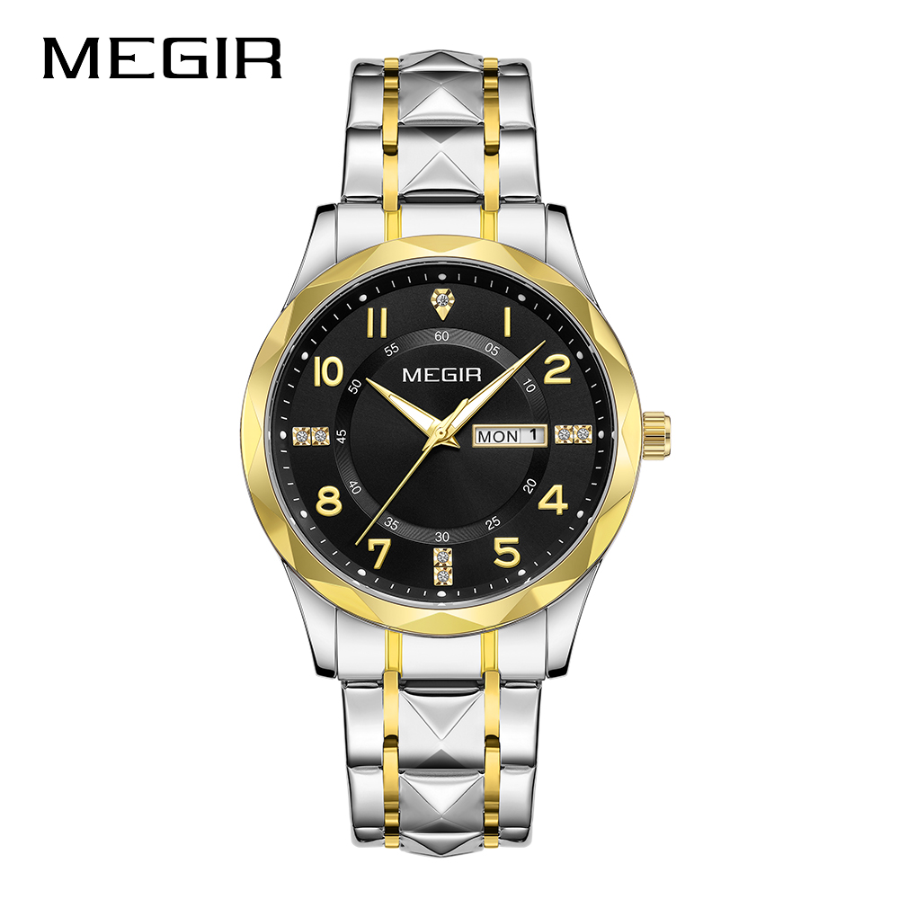 MEGIR Original Waterproof Man Wristwatch Luxury Quartz Stainless Steel Luminous Men Watch Top Brand Business Male Clock