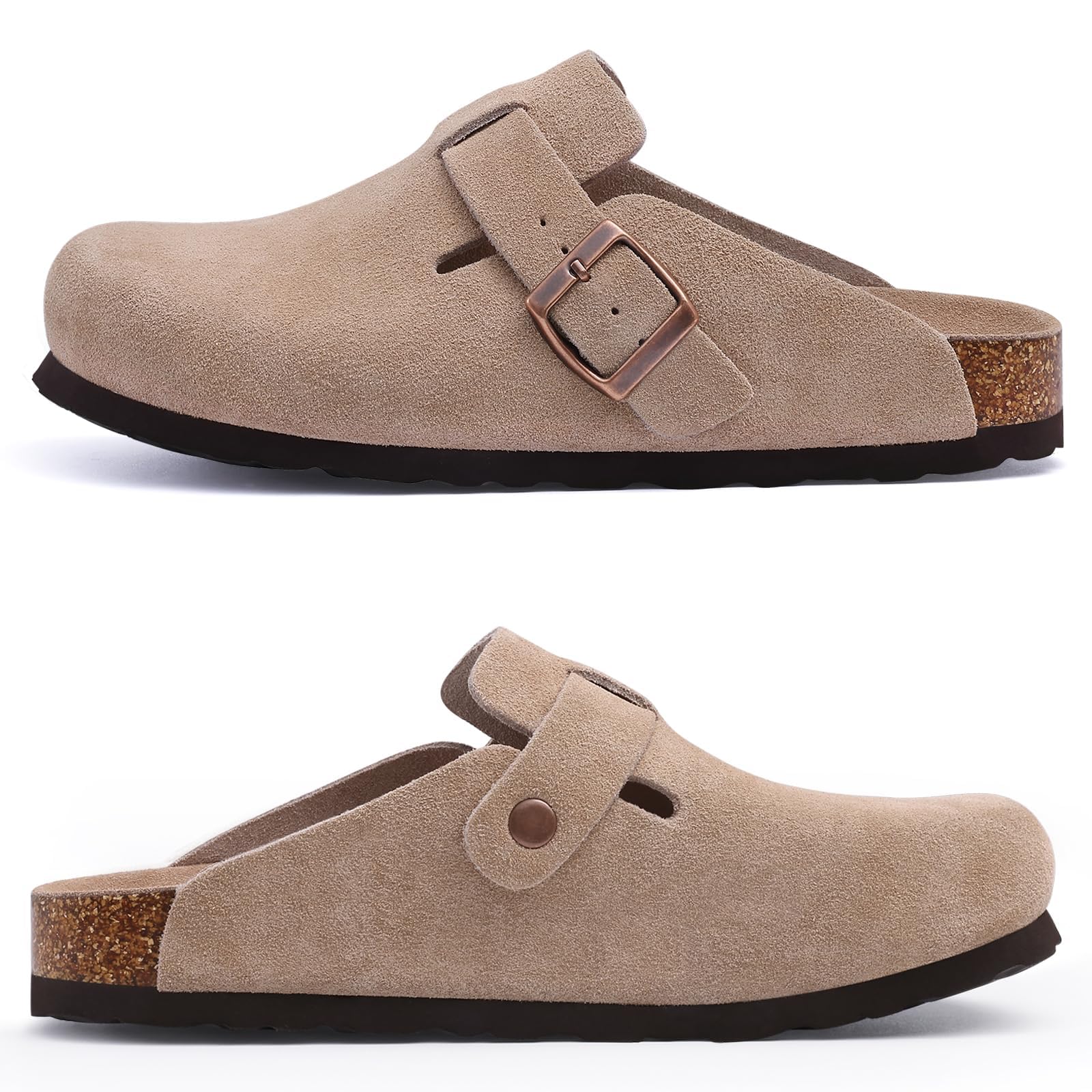 Crestar Fashion Clogs Slippers For Women Classic Suede Men Mules Cork Footbed Leather Potato Shoes With Arch Support Beach Slide