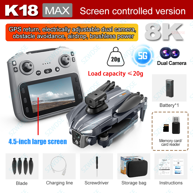 K18 Max Mini Drone 8K Professional FPV GPS Dron With 8K Camera RC Quadcopter Brushless Obstacle Avoidance Aerial Photography Toy