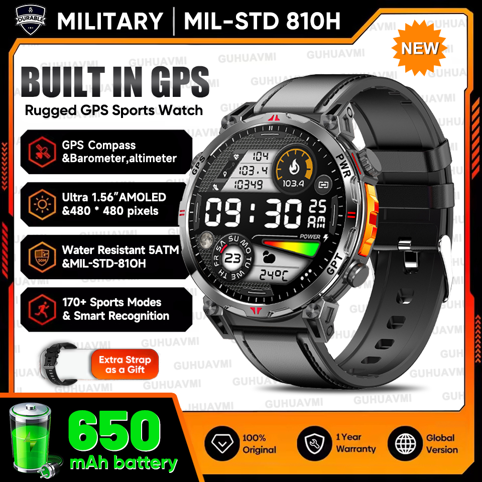 2025 New Military T-Rex3 GPS Smart Watch 5ATM Waterproof 650mAh Battery Heart Rate Compass AI GPT Sports tracker Smartwatch Men
