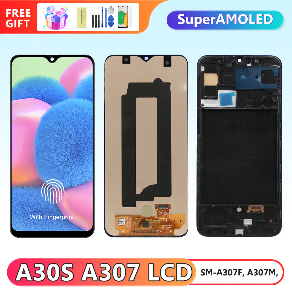Super AMOLED A30S Display Screen with Fingerprint, for Samsung Galaxy A30S A307 A307F Lcd Display Digital Touch Screen Assembly