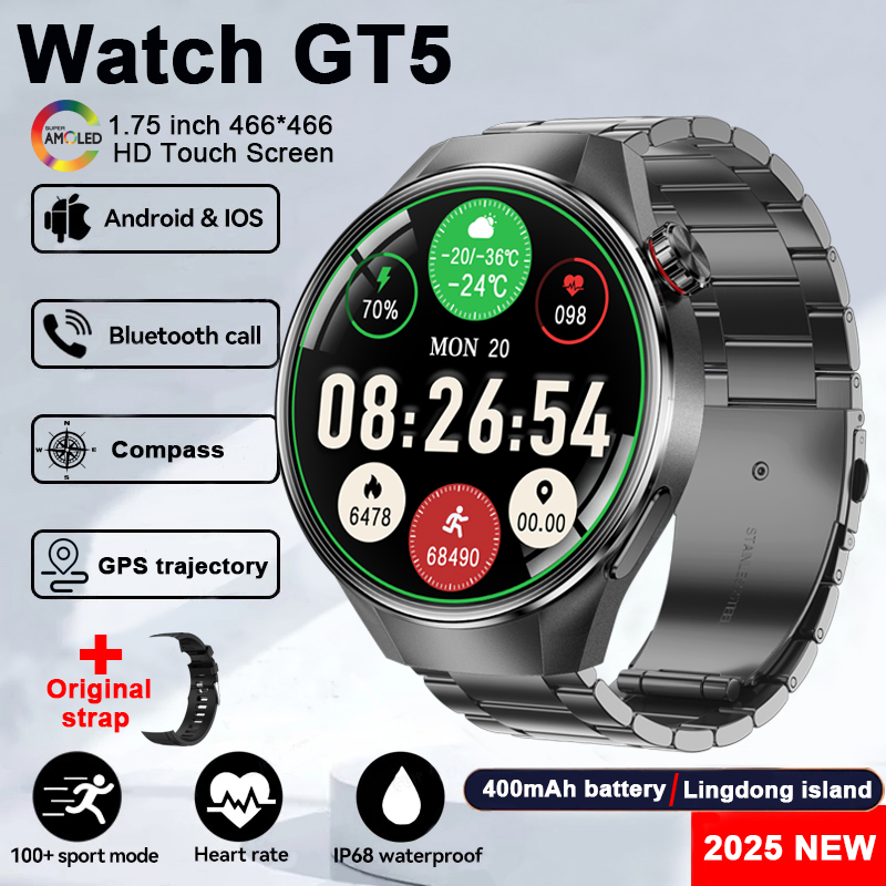 For Huawei Xiaomi GPS Track Smart Watch Men Women 1.75-Inch HD AMOLED Screen Compass Sport Bluetooth Call Smartwatch 2025 New