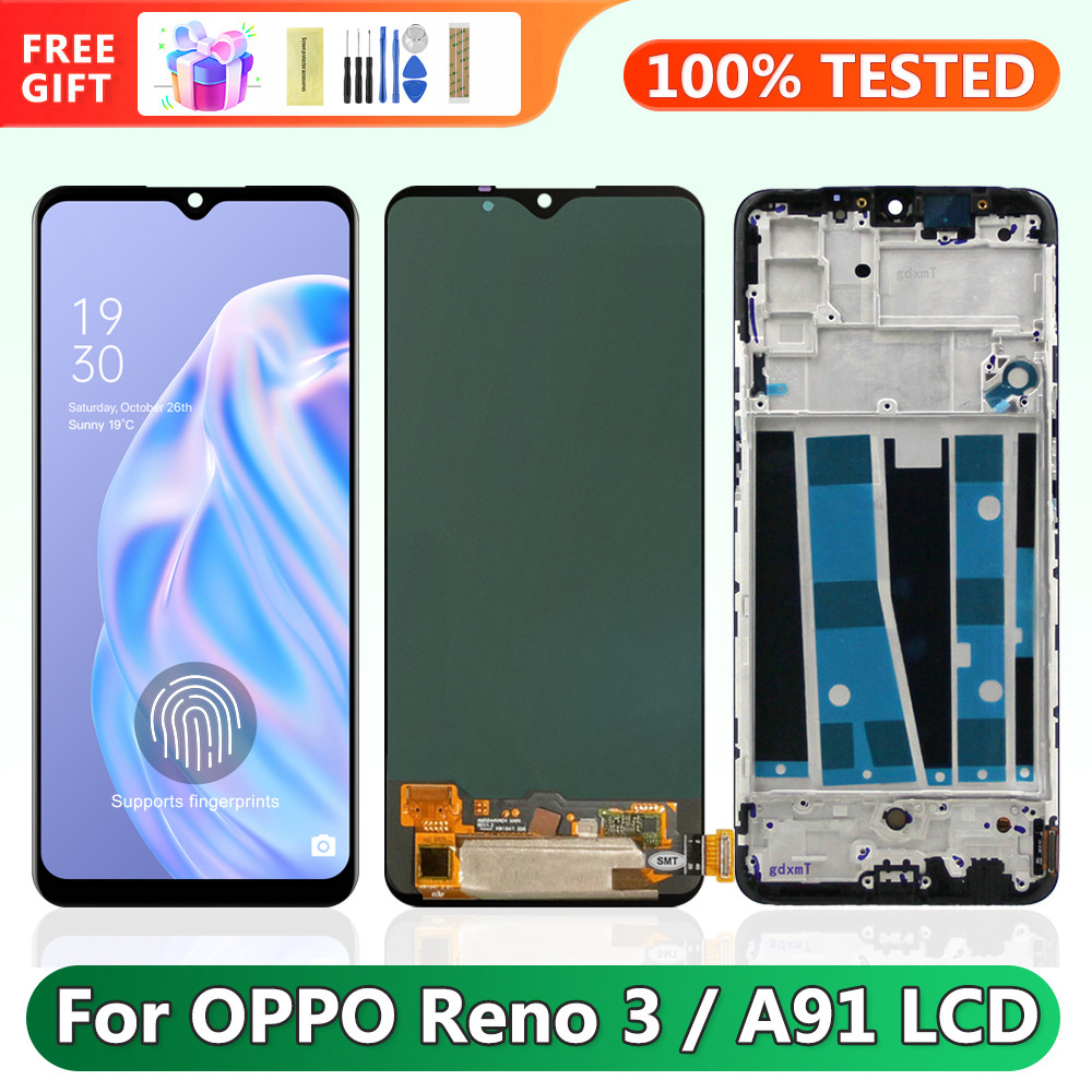 Reno3 Reno 3 CPH2043 Screen Assembly, for Oppo A91 CPH2001 CPH2021 Lcd Display Digital Touch Screen with Frame Replacement