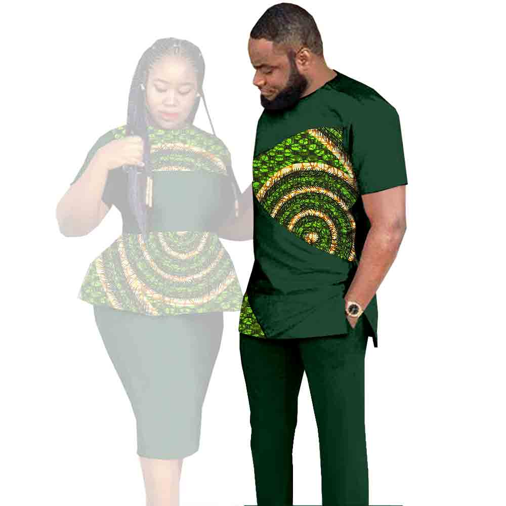 African Clothes for Couples Dashiki Women Patchwork Print Dresses Matching Men Outfit Top and Pants Sets Love Party Wear S20C010