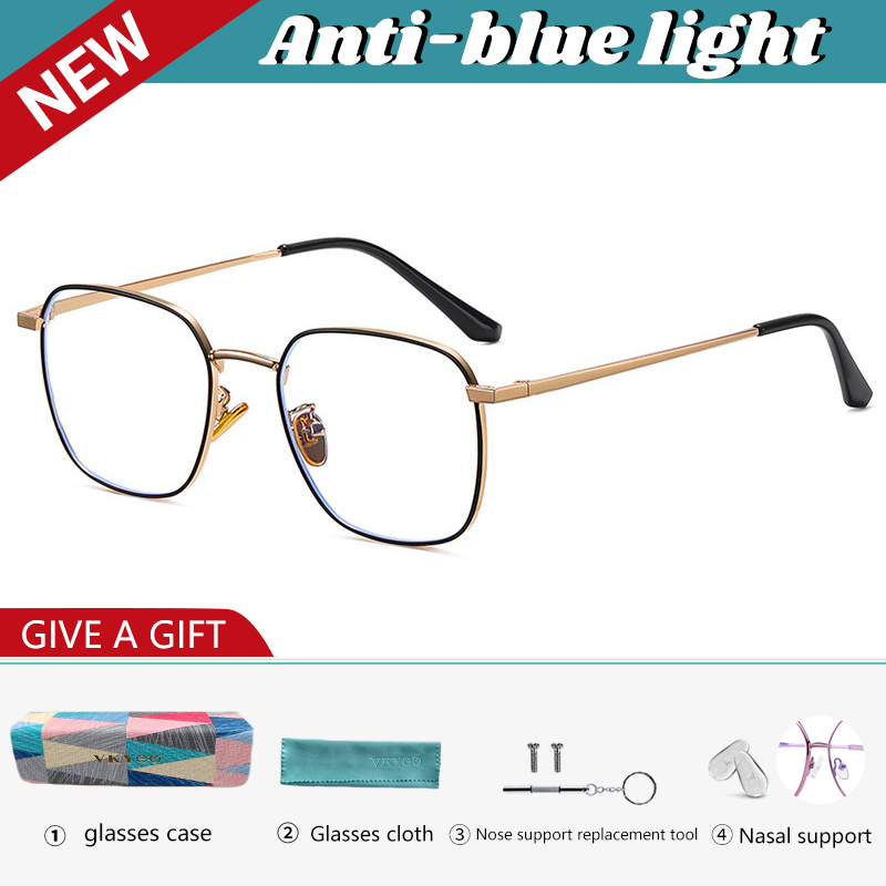 VICKY Simple Classic Geometric Frame Square Design Men's and Women's Anti-Blue Light Glasses Customizable Prescription 18322