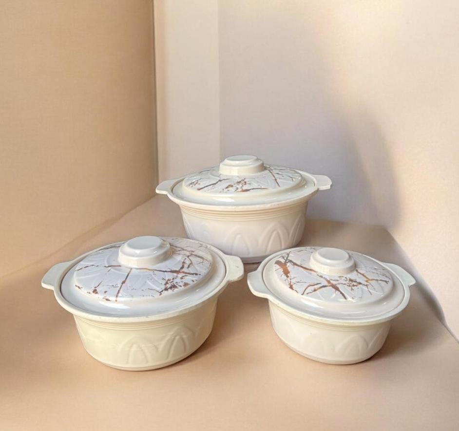 Marble-Print Ceramic Food Storage Bowls with Lids - Set of 3