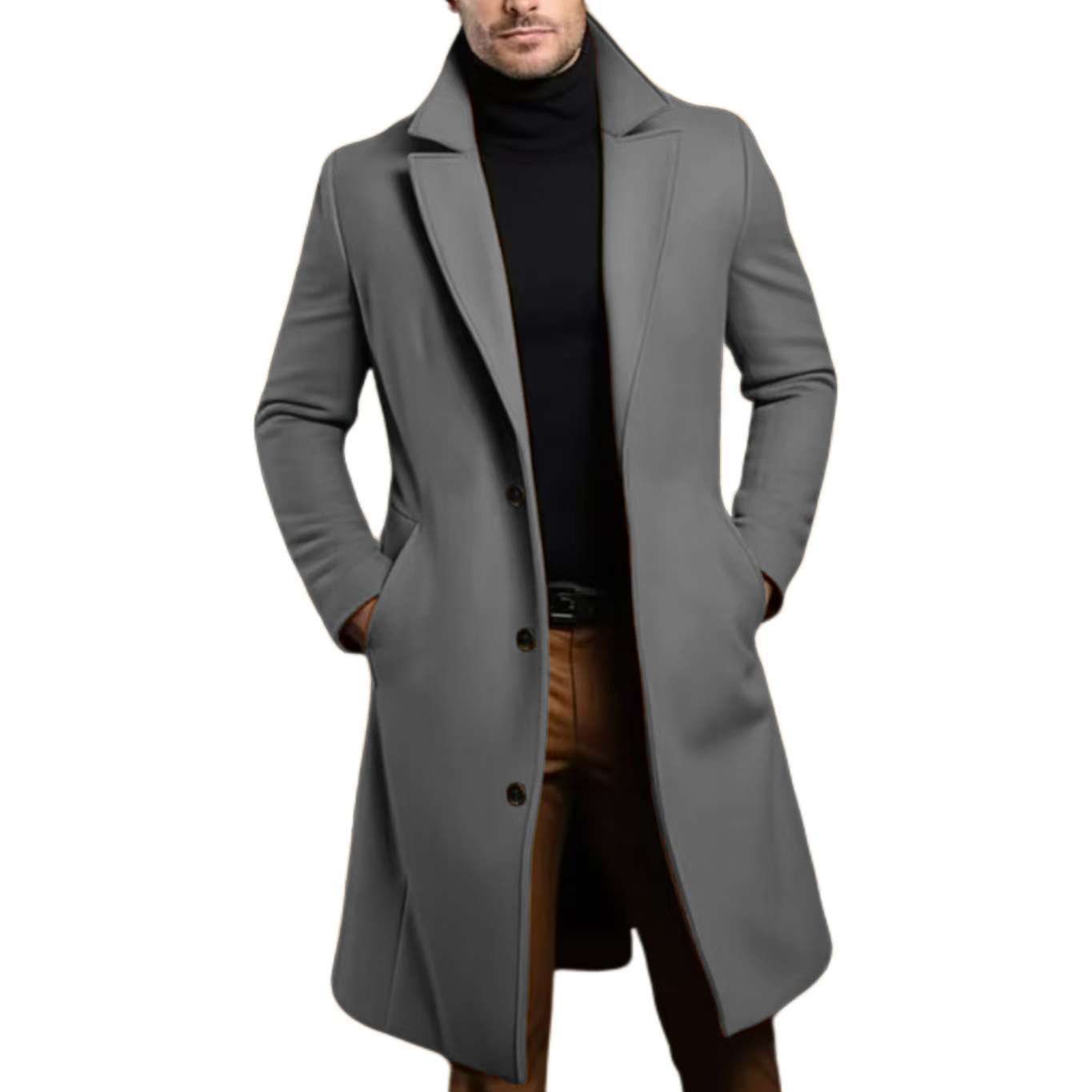 Men Lapel Coat Stylish Warm and Comfortable Black Trench Coat for Men Winter Autumn Overcoat Classic Lapel Daily Office