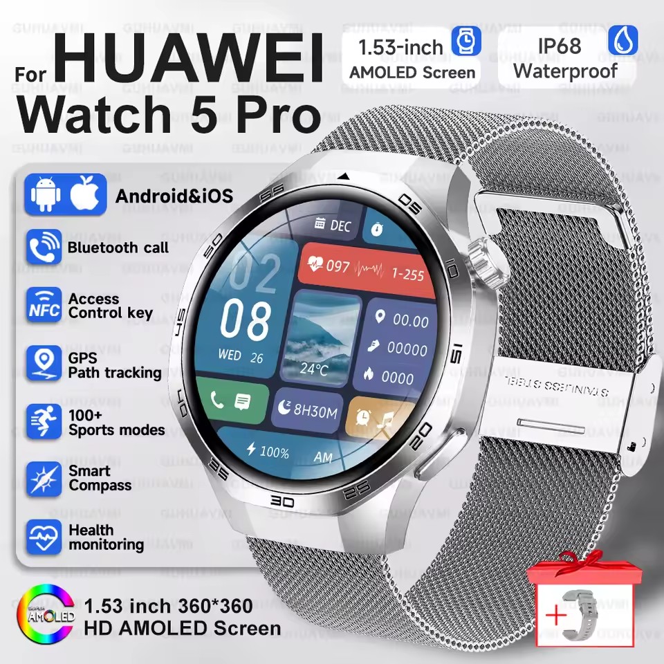 2025 Guhuavm Watch GT5Pro Smart Watch Men HD AMOLED Screen GPS Tracker Bluetooth Call Health Waterproof Smartwatches Heart Rate